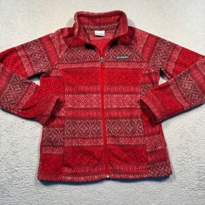 Columbia Fleece Jacket Kids Large Red Aztec Print Full Zip Gorpcore
